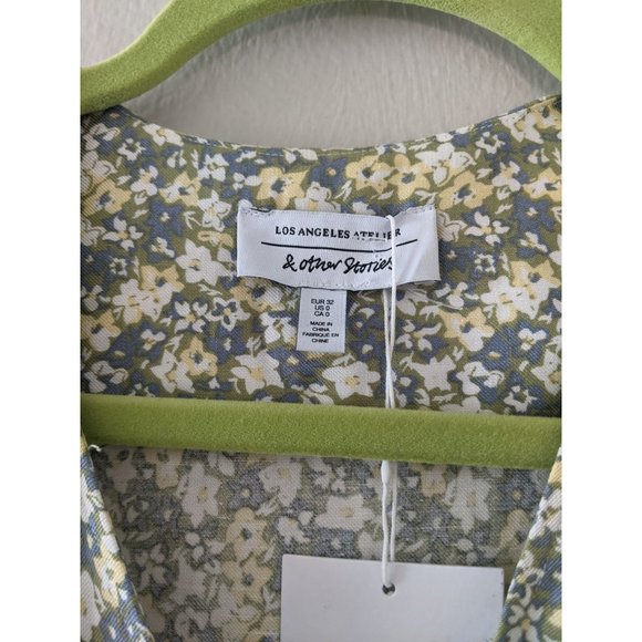 NWT & Other Stories Floral Printed Wrap Midi Dress 0 Linen Blend Green - Picture 4 of 7